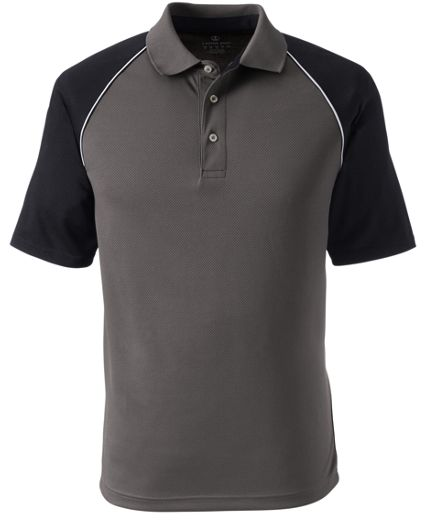 MEN’S PIPED COLORBLOCK ACTIVE POLO, Grey w/ Black Sleeve